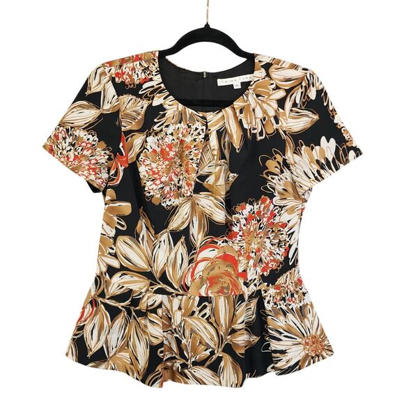 Trina Turk Tops - Trina Turk Womens Floral Print‎ Peplum Blouse Size 6 Brown Black Career Office